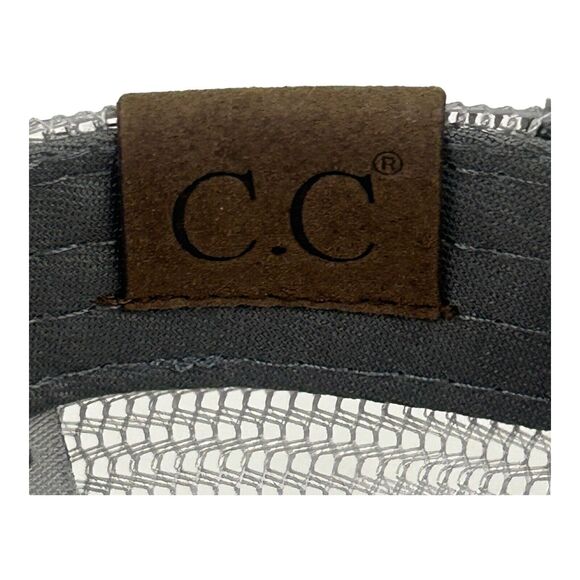 C.C. Unisex Distressed Faux Leather Mesh Back Adjustable Baseball Cap Hat Gray - Picture 8 of 9